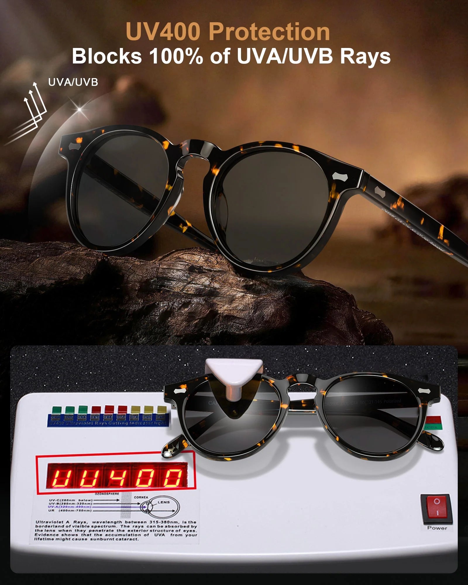 IGIOO Dublin CA5506-C14 Tortoise Acetate Round Polarized Sunglasses for Men, Detail View