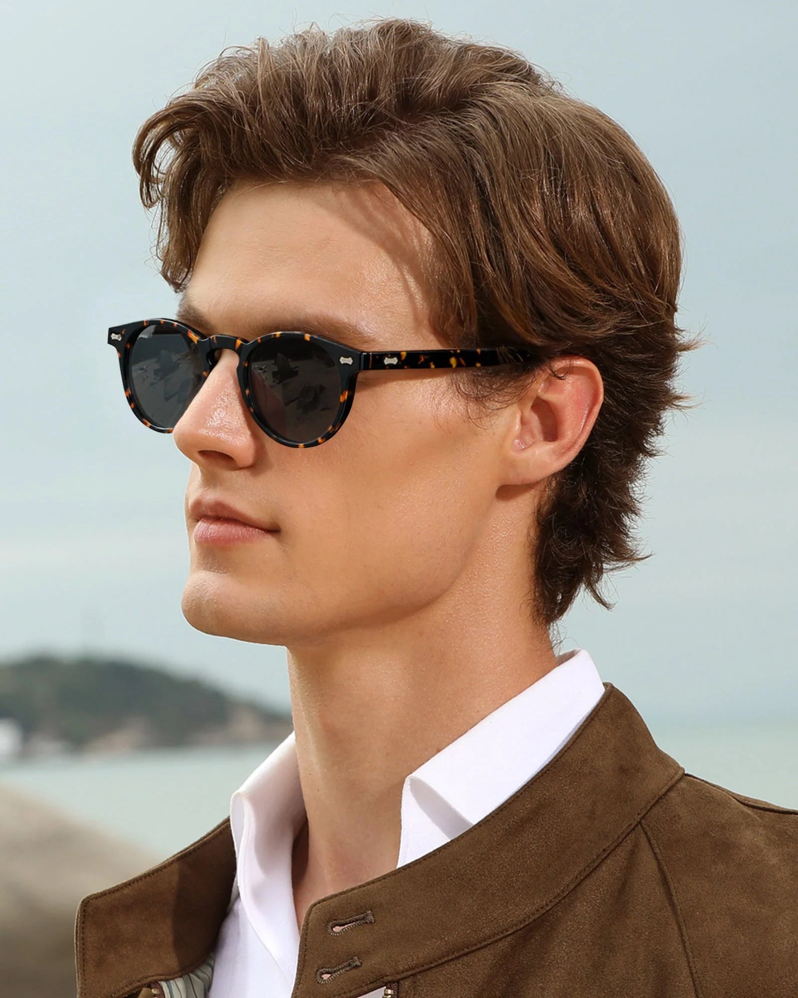 IGIOO Dublin CA5506-C14 Tortoise Acetate Round Polarized Sunglasses for Men, Side View