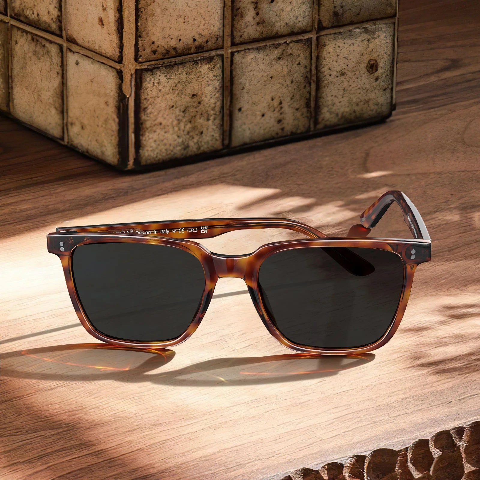 IGIOO Kenosha CA5354L26 Tortoise Acetate Square Polarized Sunglasses for Men, Flatlay View