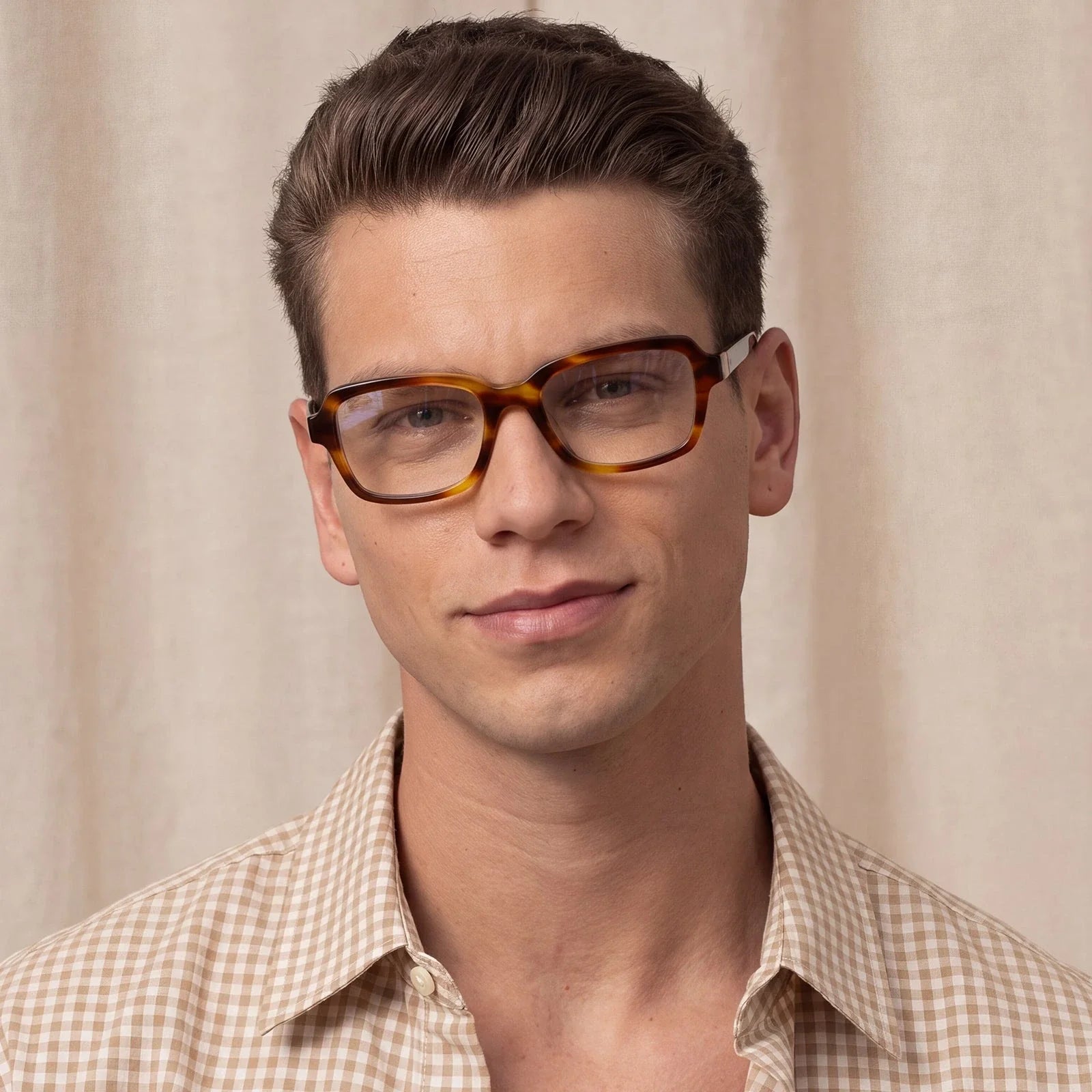 IGIOO Leoon CA7033-C2 Tortoise Acetate Rectangle Prescription Glasses Eyeglasses for Unisex, Model View