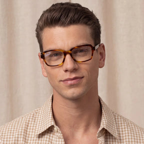 IGIOO Leoon CA7033-C2 Tortoise Acetate Rectangle Prescription Glasses Eyeglasses for Unisex, Model View