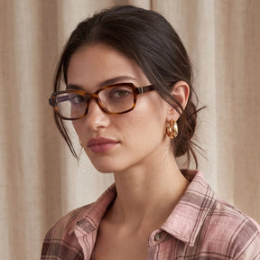 IGIOO Leoon CA7033-C2 Tortoise Acetate Rectangle Prescription Glasses Eyeglasses for Unisex, Three-Quarter-Portrait View