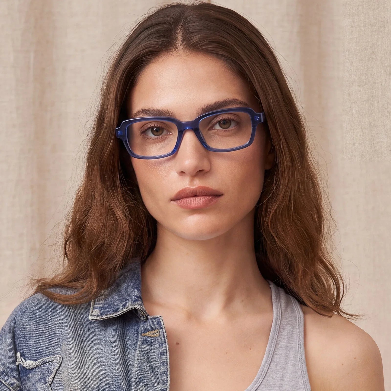 IGIOO Leoon CA7033-C3 Navy Acetate Rectangle Prescription Glasses Eyeglasses for Unisex, Model View