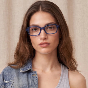 IGIOO Leoon CA7033-C3 Navy Acetate Rectangle Prescription Glasses Eyeglasses for Unisex, Model View
