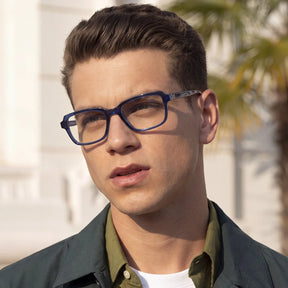 IGIOO Leoon CA7033-C3 Navy Acetate Rectangle Prescription Glasses Eyeglasses for Unisex, Portrait View