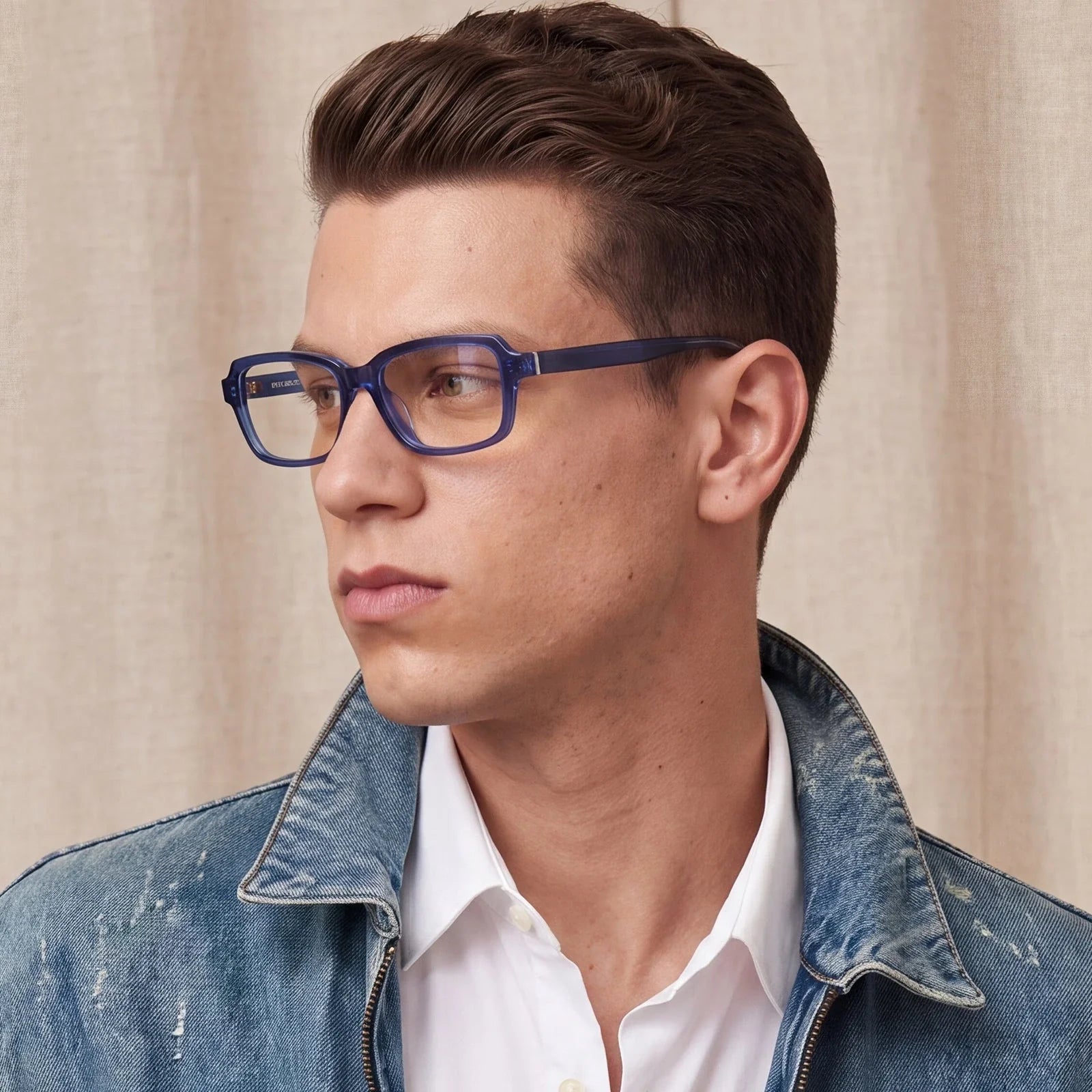 IGIOO Leoon CA7033-C3 Navy Acetate Rectangle Prescription Glasses Eyeglasses for Unisex, Side View