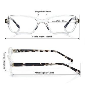 IGIOO Leoon CA7033-C4 Transparent Acetate Rectangle Prescription Glasses Eyeglasses for Unisex, Size-Chart View