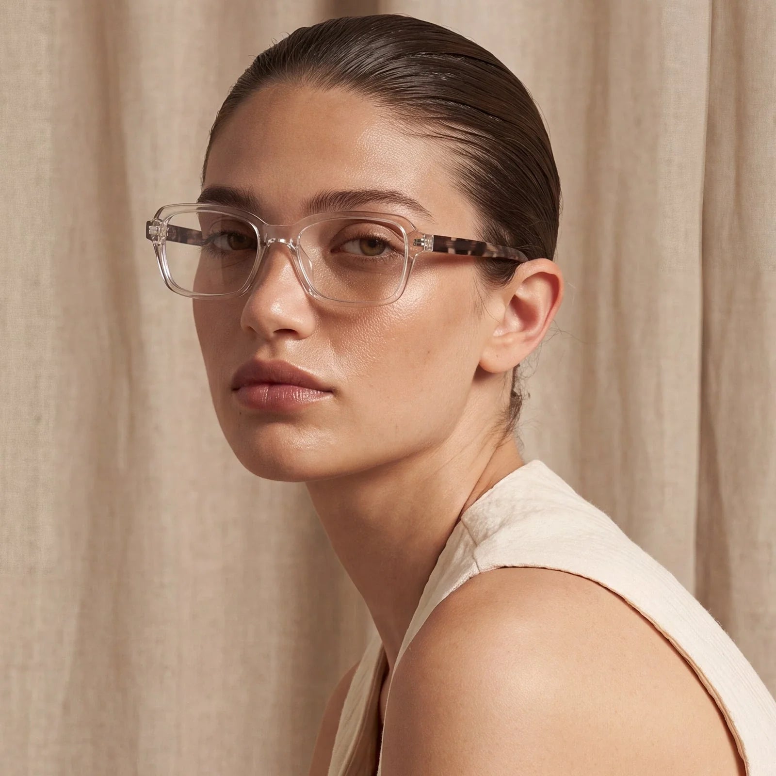 IGIOO Leoon CA7033-C4 Transparent Acetate Rectangle Prescription Glasses Eyeglasses for Unisex, Three-Quarter-Portrait View