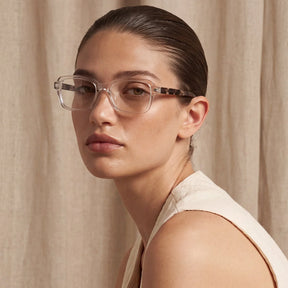 IGIOO Leoon CA7033-C4 Transparent Acetate Rectangle Prescription Glasses Eyeglasses for Unisex, Three-Quarter-Portrait View