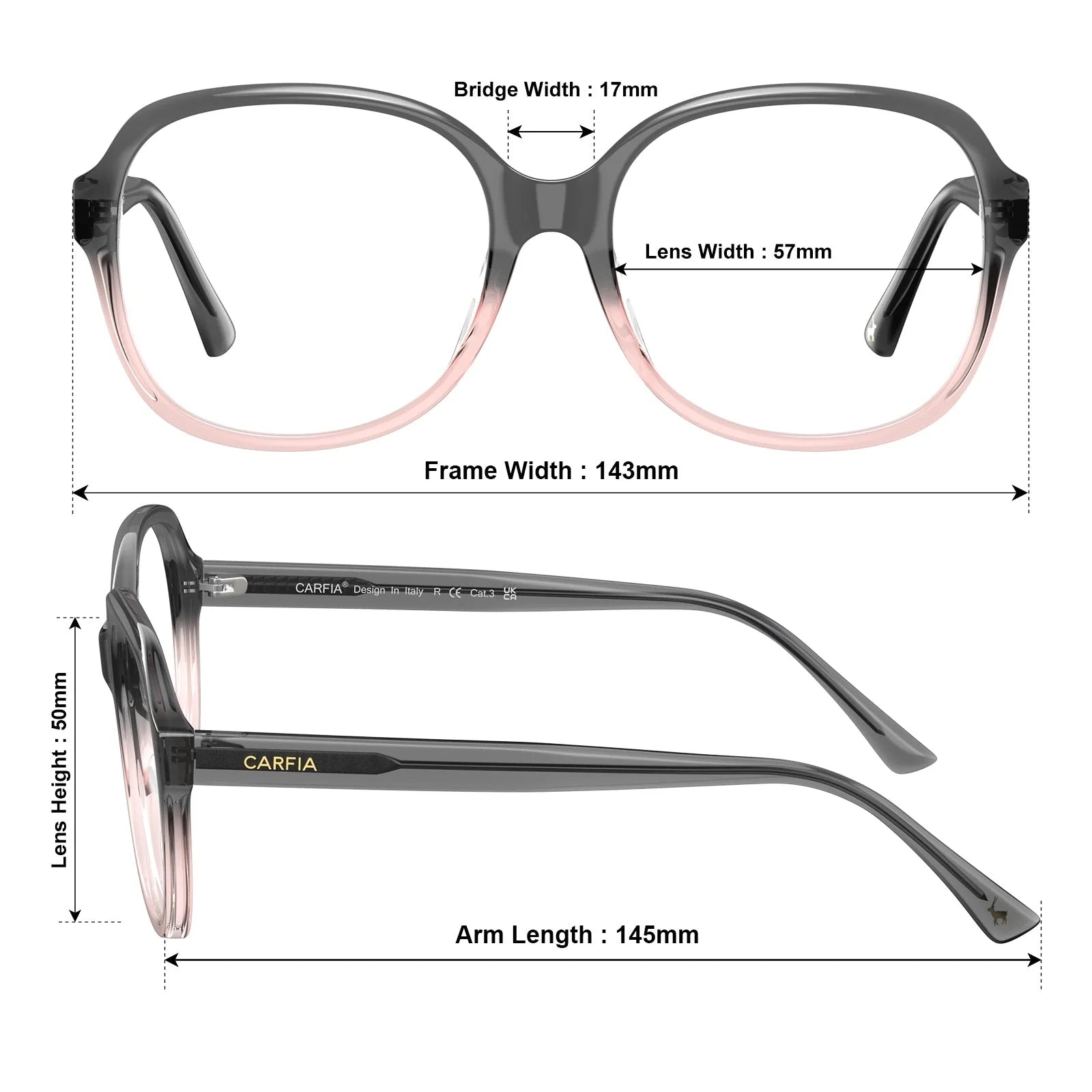 IGIOO Matthew CA2024-C15 Multicolor Acetate Square Prescription Glasses Eyeglasses for Women, Size Chart