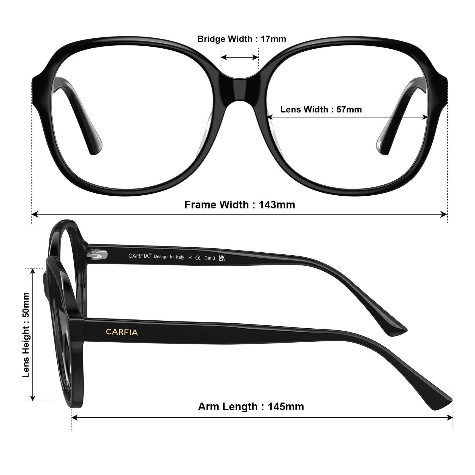 IGIOO Matthew CA2024FC01 Black Acetate Square Prescription Glasses Eyeglasses for Women, Size Chart