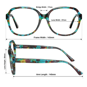 IGIOO Matthew CA2024FC02 Tortoise Acetate Square Prescription Glasses Eyeglasses for Women, Measurements View
