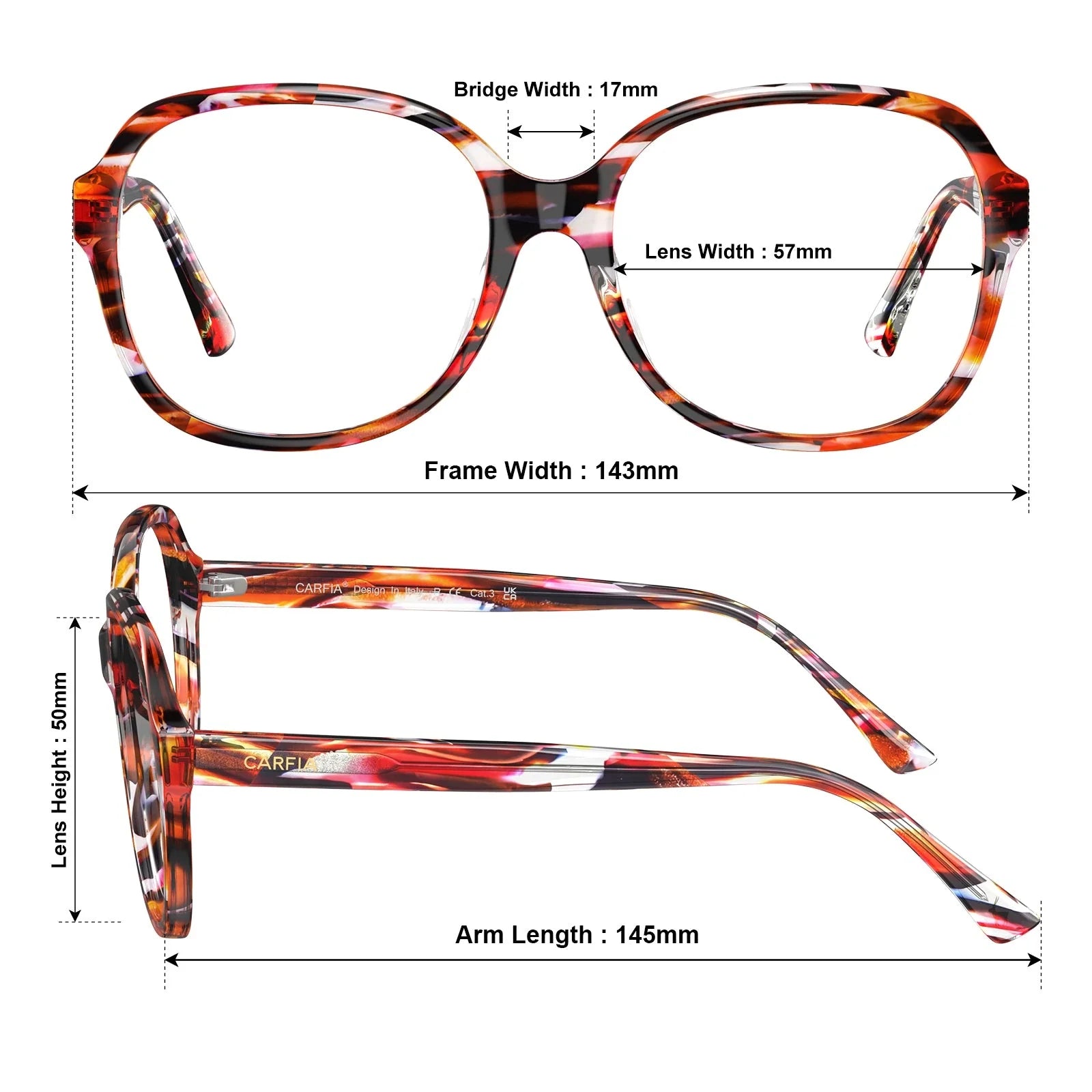 IGIOO Matthew CA2024FC04 Tortoise Acetate Square Prescription Glasses Eyeglasses for Women, Size Chart