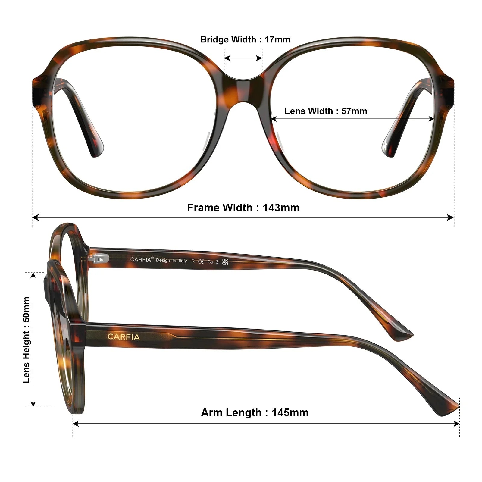 IGIOO Matthew CA2024-FC05 Tortoise Acetate Square Prescription Glasses Eyeglasses for Women, Size Chart