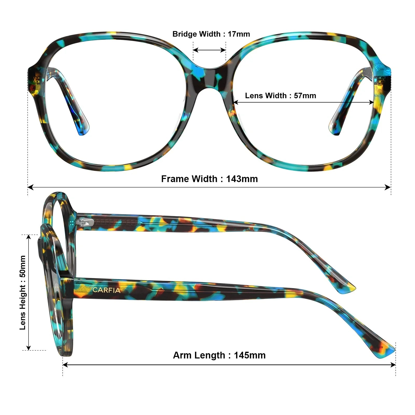 IGIOO Matthew CA2024-R02 Tortoise Acetate Square Prescription Glasses Eyeglasses for Women, Size Chart