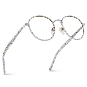 IGIOO Monterey Beige-Blue Metal Round Prescription Glasses Eyeglasses for Unisex, Angle View
