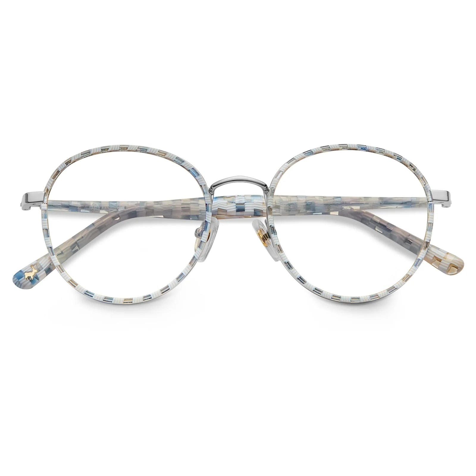 IGIOO Monterey Beige-Blue Metal Round Prescription Glasses Eyeglasses for Unisex, Detail View