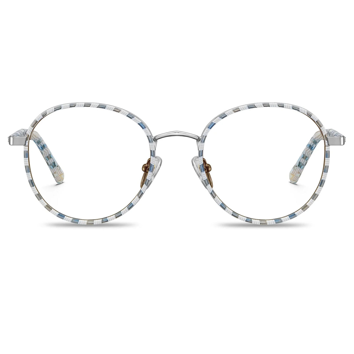 IGIOO Monterey Beige-Blue Metal Round Prescription Glasses Eyeglasses for Unisex, Front View