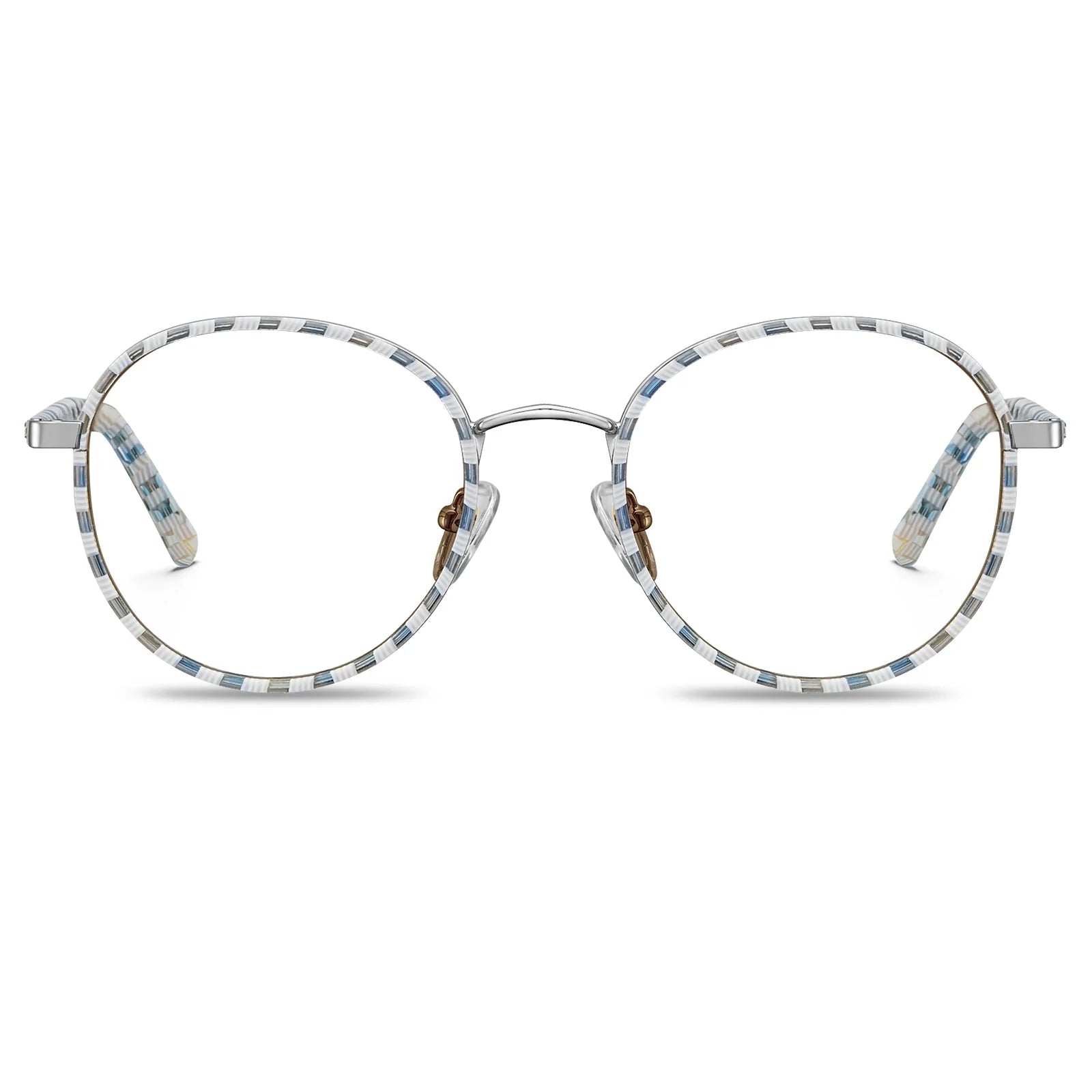 IGIOO Monterey Beige-Blue Metal Round Prescription Glasses Eyeglasses for Unisex, Front View