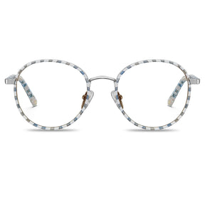 IGIOO Monterey Beige-Blue Metal Round Prescription Glasses Eyeglasses for Unisex, Front View
