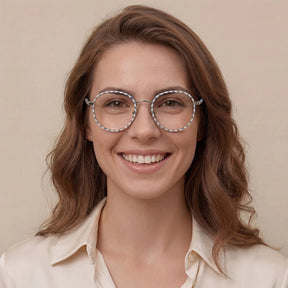 IGIOO Monterey Beige-Blue Metal Round Prescription Glasses Eyeglasses for Unisex, Model View