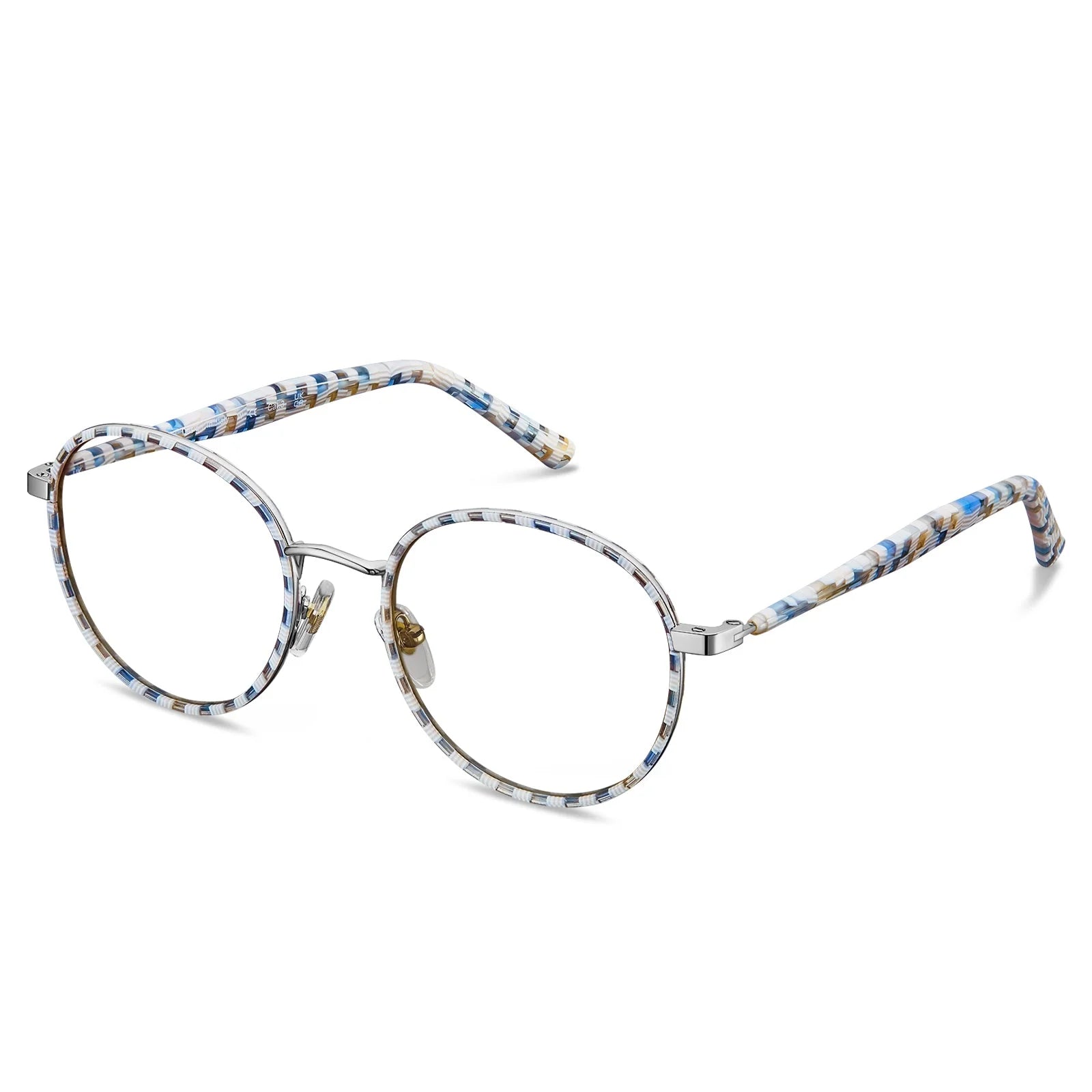 IGIOO Monterey Beige-Blue Metal Round Prescription Glasses Eyeglasses for Unisex, Side View