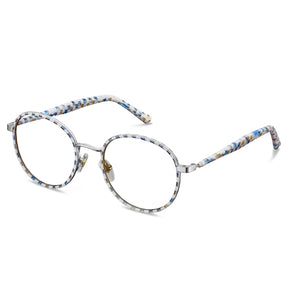 IGIOO Monterey Beige-Blue Metal Round Prescription Glasses Eyeglasses for Unisex, Side View