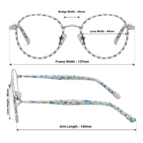 IGIOO Monterey Beige-Blue Metal Round Prescription Glasses Eyeglasses for Unisex, Size Chart