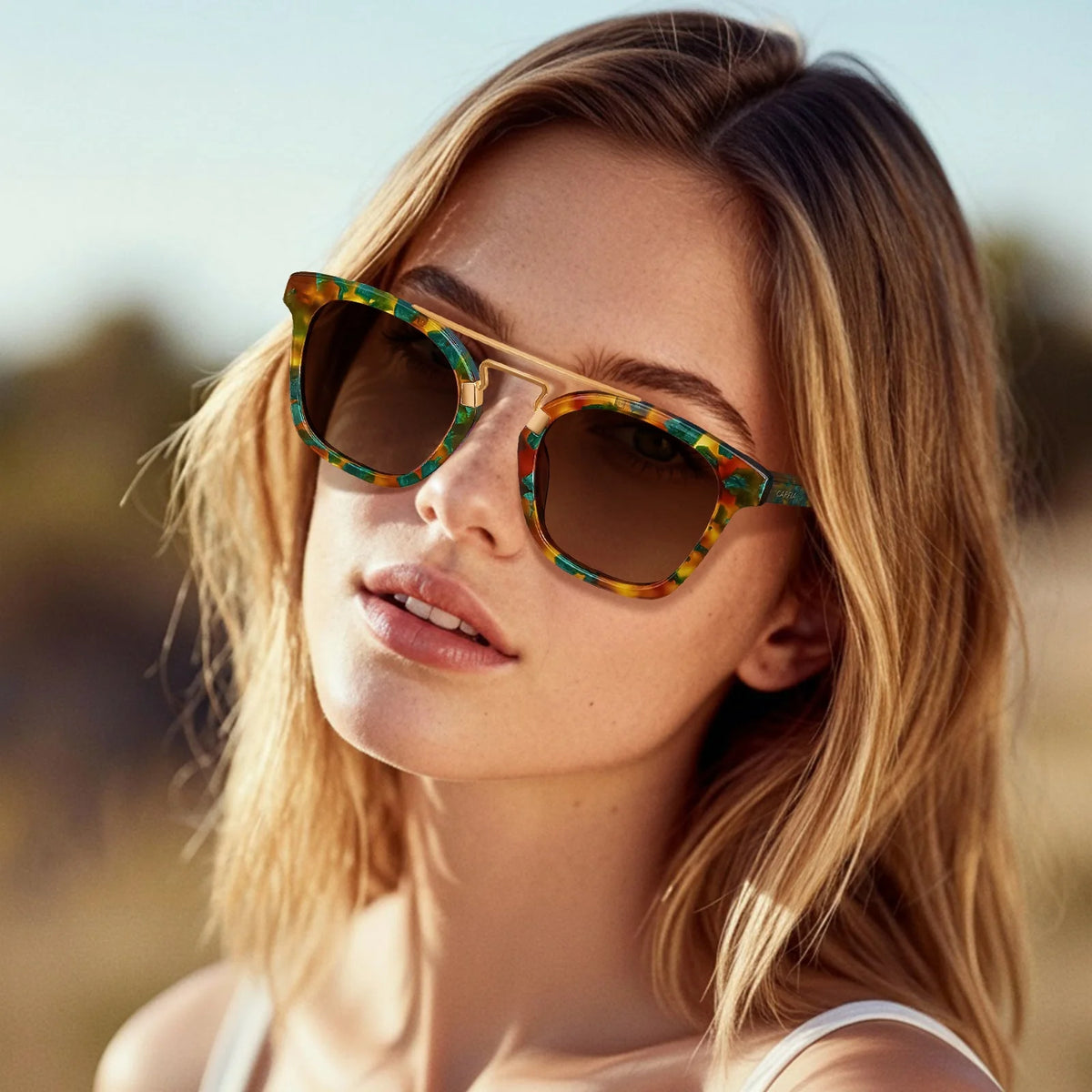 IGIOO Niloss CA5399-C08 Tortoise Acetate Square Polarized Prescription Sunglasses for Women, Portrait View