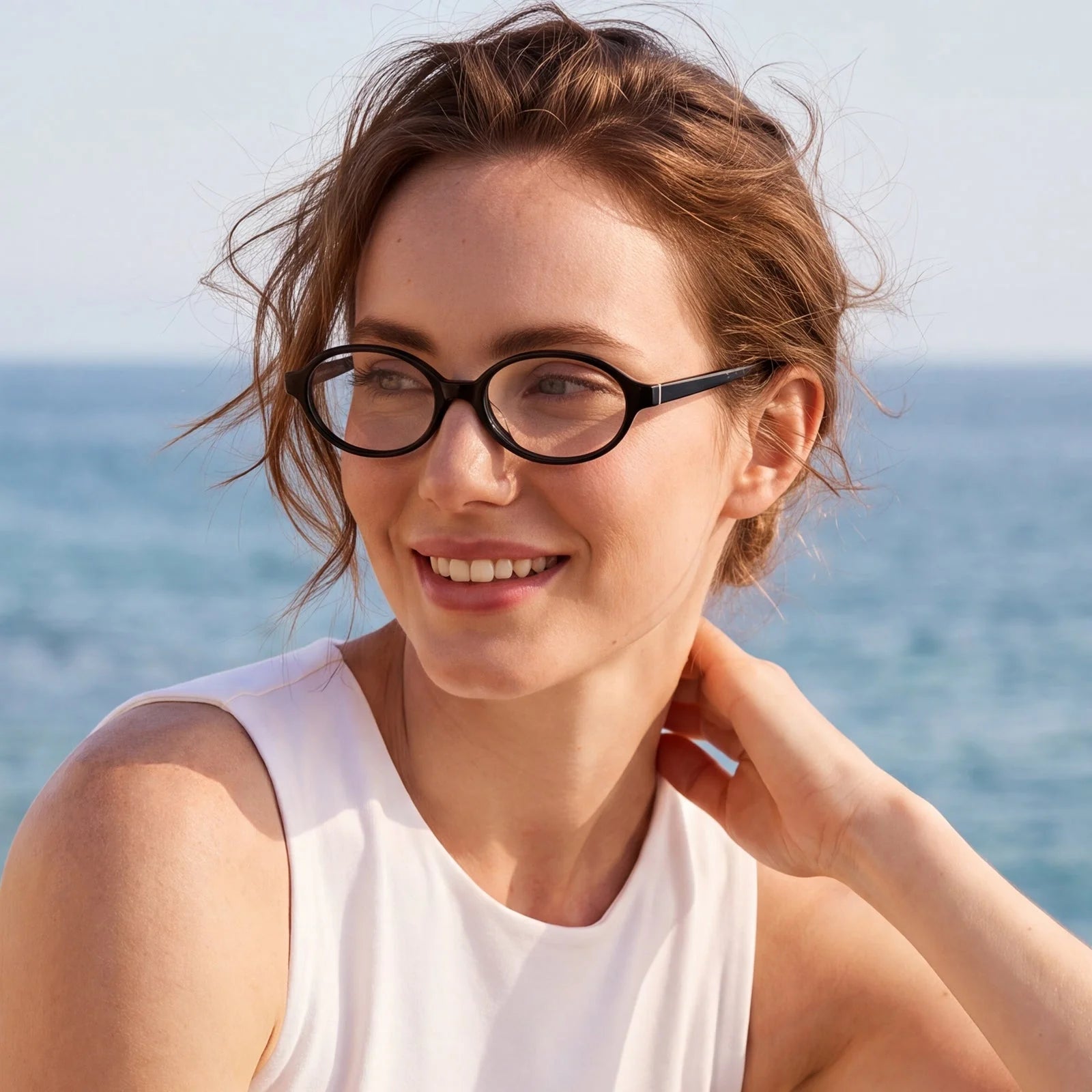 IGIOO Ovalen CA7032-C1 Black Acetate Oval Prescription Glasses Eyeglasses for Women, Lifestyle View