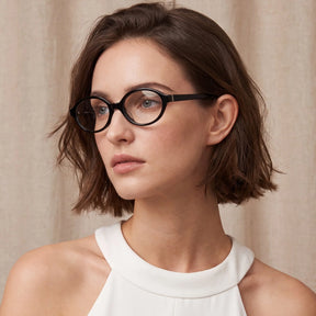 IGIOO Ovalen CA7032-C1 Black Acetate Oval Prescription Glasses Eyeglasses for Women, Portrait View