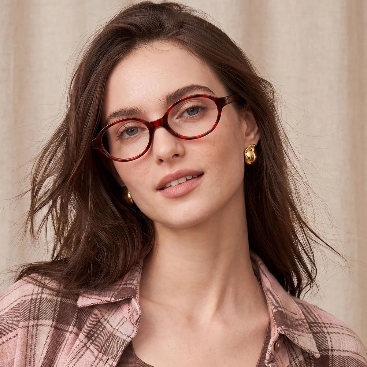 IGIOO Ovalen CA7032-C2 Tortoise Acetate Oval Prescription Glasses Eyeglasses for Women, Portrait View
