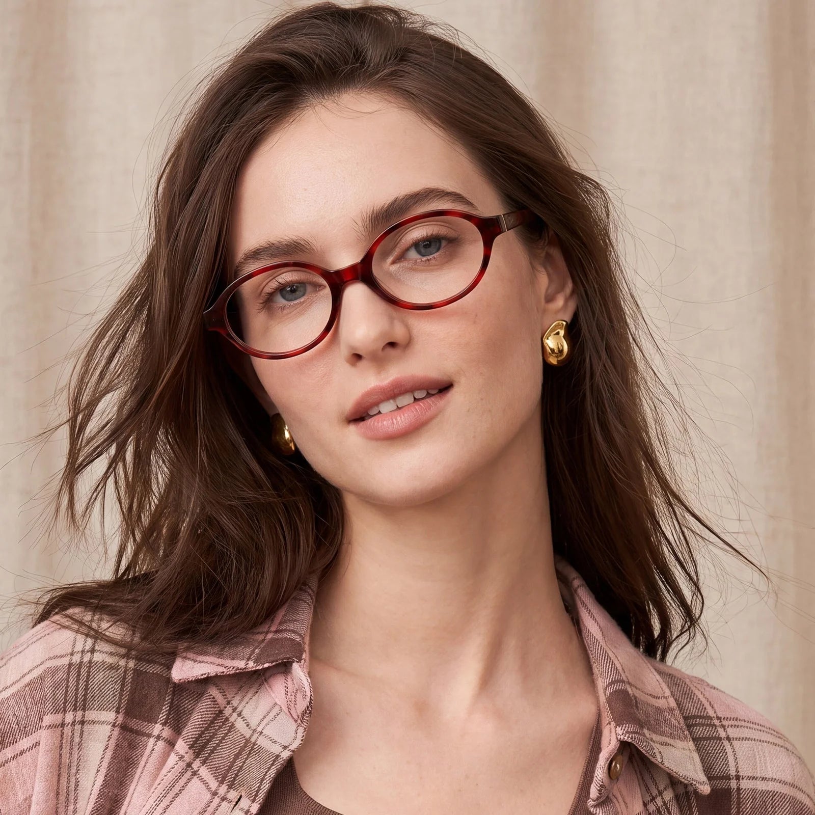 IGIOO Ovalen CA7032-C2 Tortoise Acetate Oval Prescription Glasses Eyeglasses for Women, Portrait View