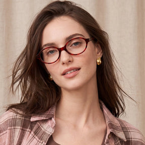 IGIOO Ovalen CA7032-C2 Tortoise Acetate Oval Prescription Glasses Eyeglasses for Women, Portrait View