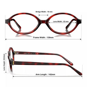IGIOO Ovalen CA7032-C2 Tortoise Acetate Oval Prescription Glasses Eyeglasses for Women, Size-Chart View