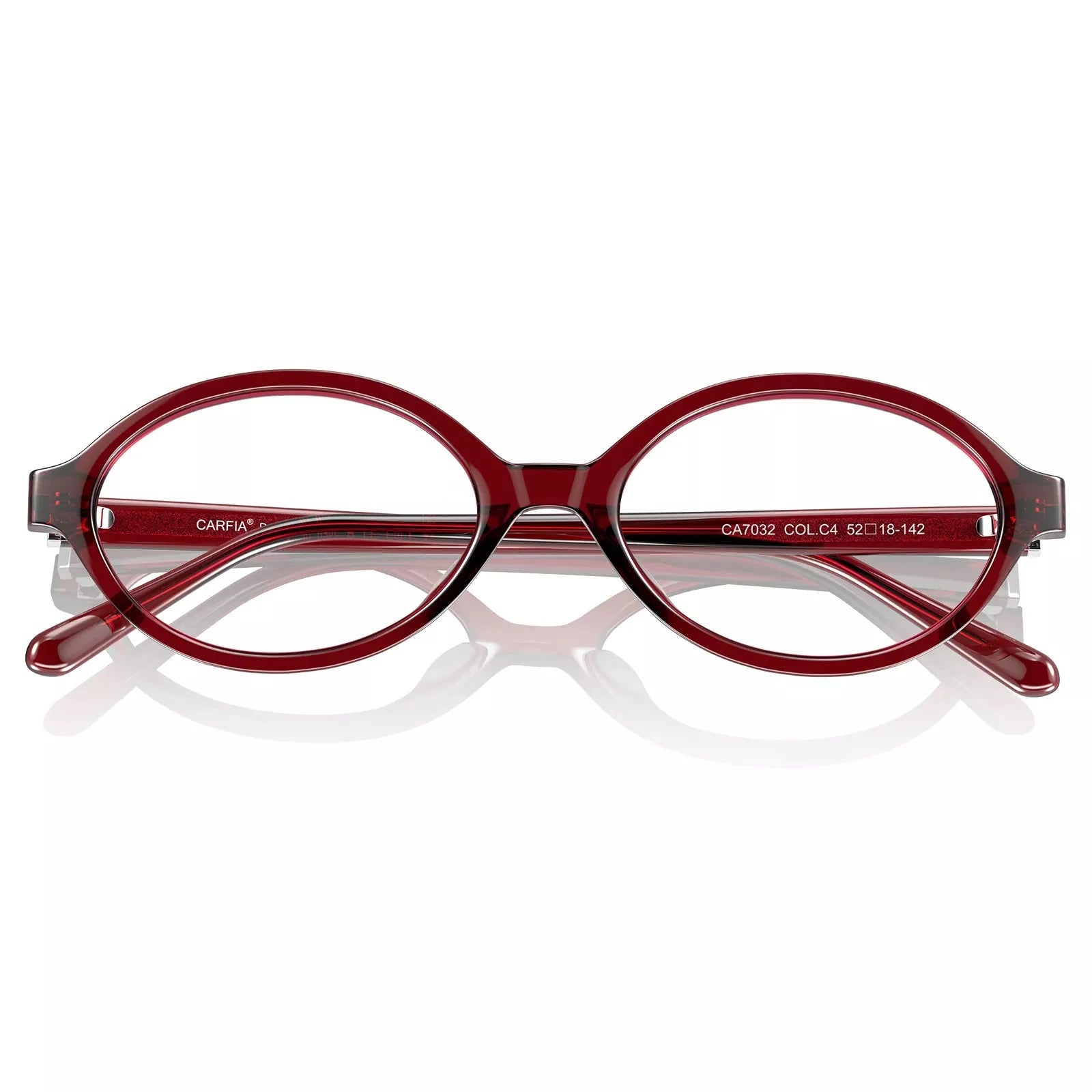 IGIOO Ovalen CA7032-C4 Red Acetate Oval Prescription Glasses Eyeglasses for Women, Folded View