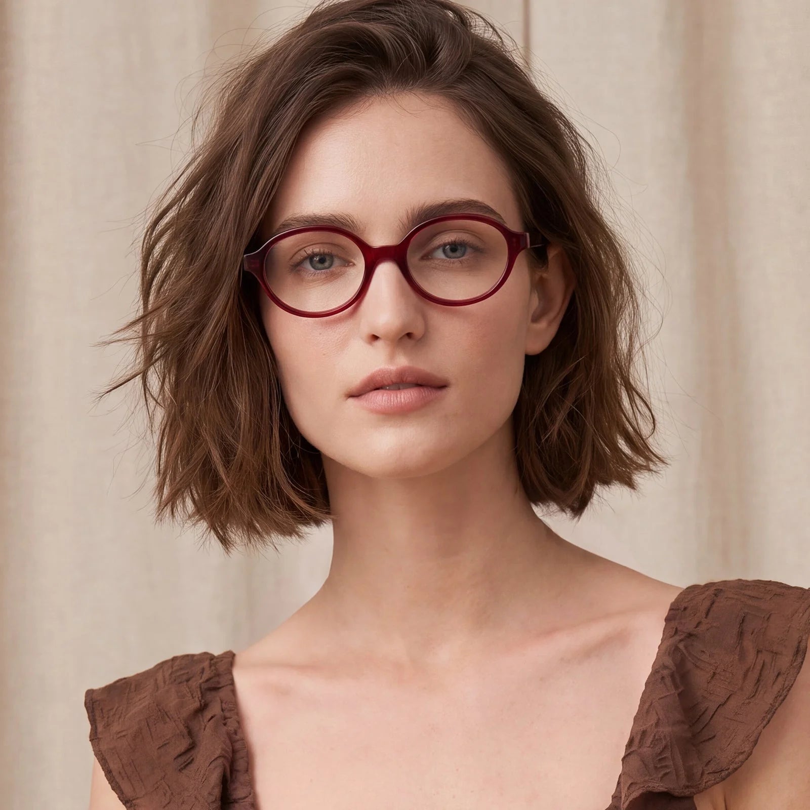 IGIOO Ovalen CA7032-C4 Red Acetate Oval Prescription Glasses Eyeglasses for Women, Model View