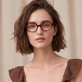 IGIOO Ovalen CA7032-C4 Red Acetate Oval Prescription Glasses Eyeglasses for Women, Model View