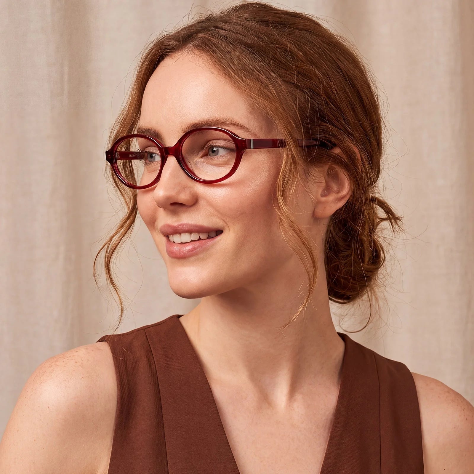 IGIOO Ovalen CA7032-C4 Red Acetate Oval Prescription Glasses Eyeglasses for Women, Portrait View