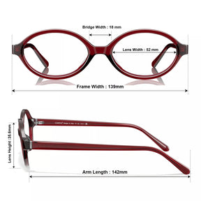 IGIOO Ovalen CA7032-C4 Red Acetate Oval Prescription Glasses Eyeglasses for Women, Size-Chart View