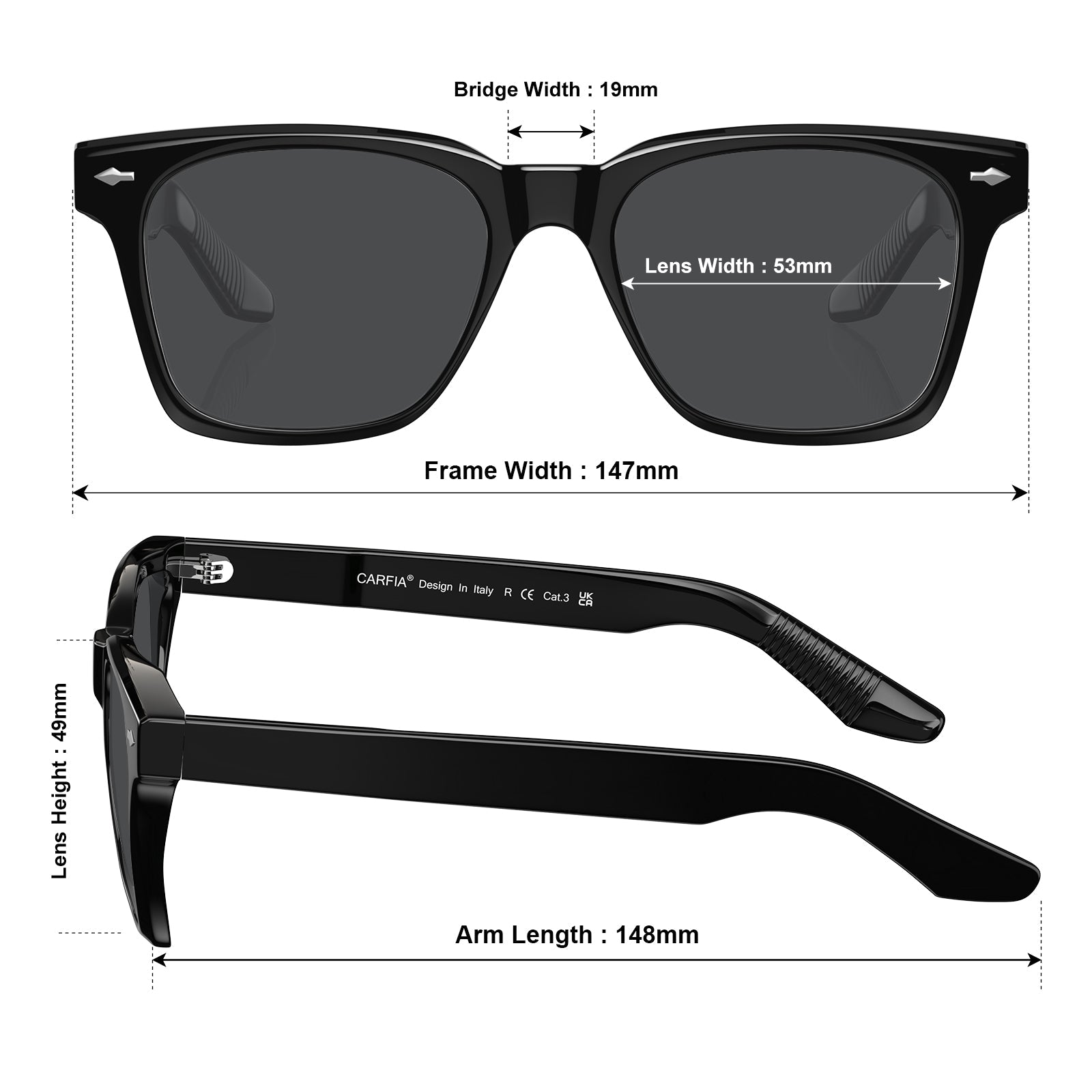IGIOO Peoria-C1 Black Heart Polarized Sunglasses for Men, sizes view