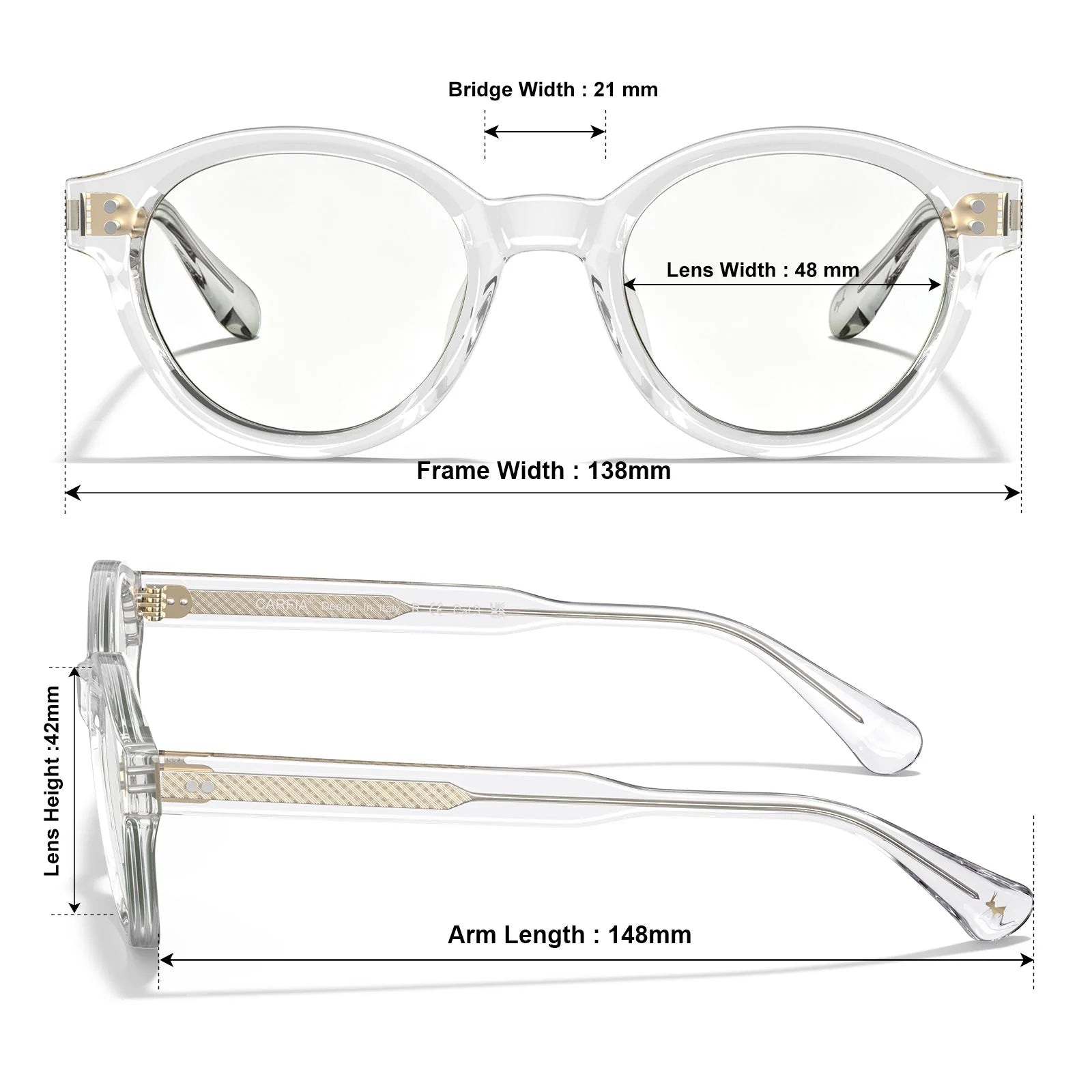 IGIOO Primrose CA5403-FC10 Clear Acetate Round Prescription Glasses Eyeglasses for Unisex, Size Chart