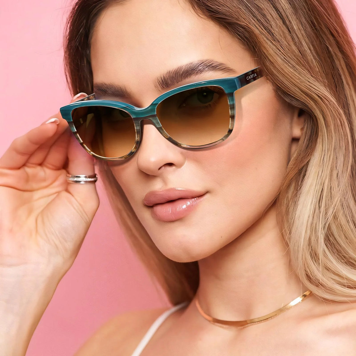 IGIOO Safari CA5287-C08 Multicolor Acetate Cat Eye Polarized Sunglasses for Women, Model View