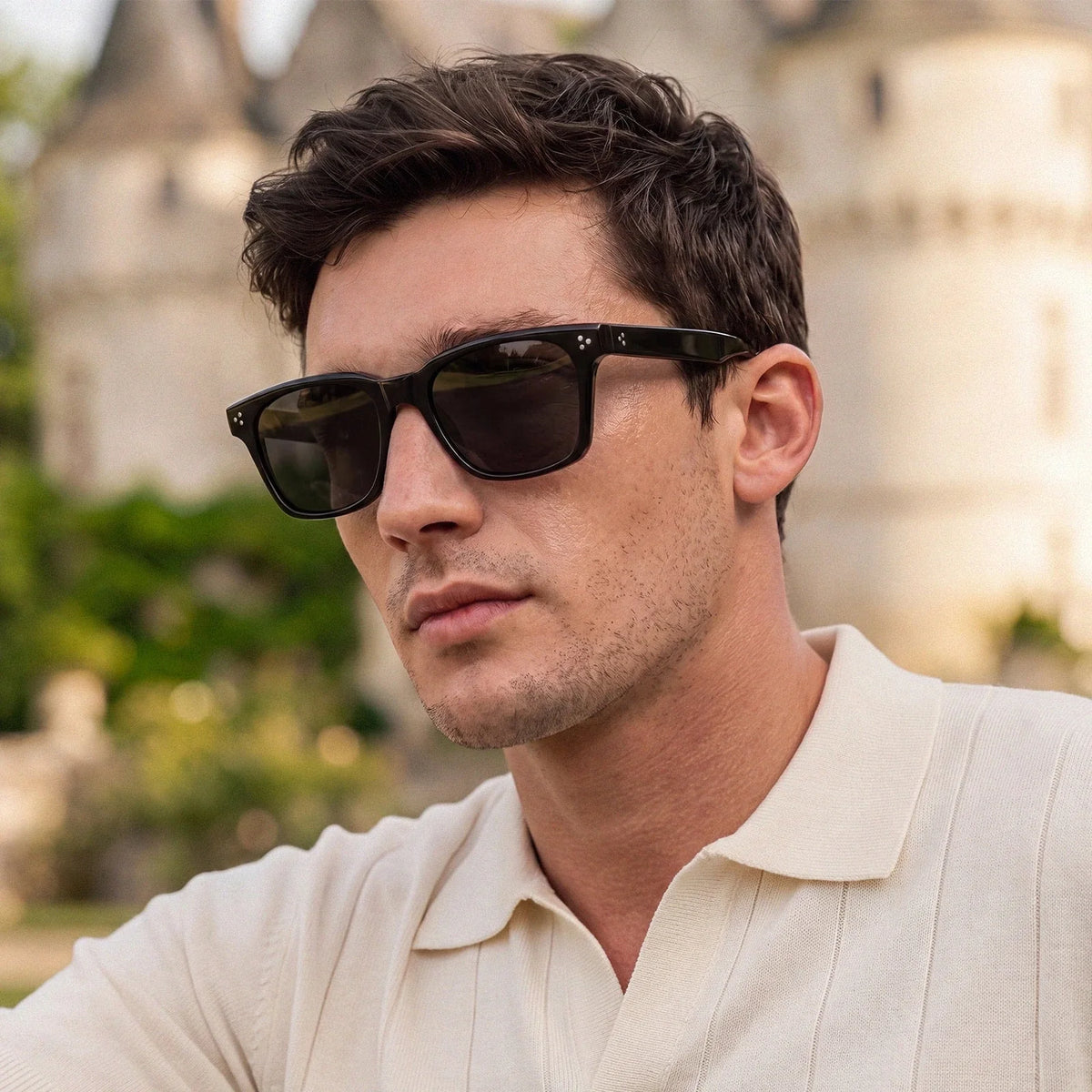 IGIOO Simba CA31109-C01 Black Acetate Square Polarized Sunglasses for Men, Portrait View