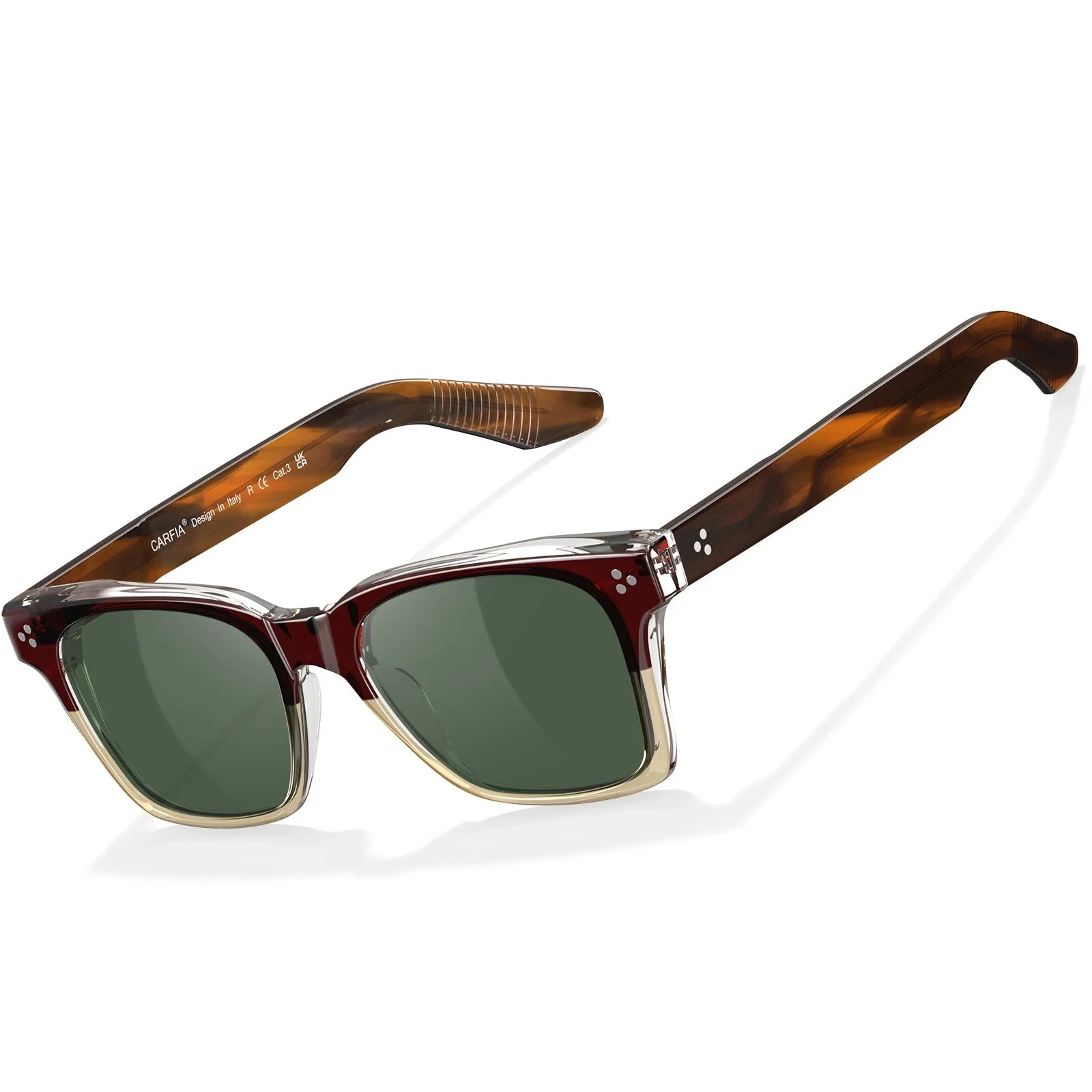 IGIOO Simba CA31109-C02 Wine Red Champagne Acetate Square Polarized Sunglasses for Men, Three-Quarter View