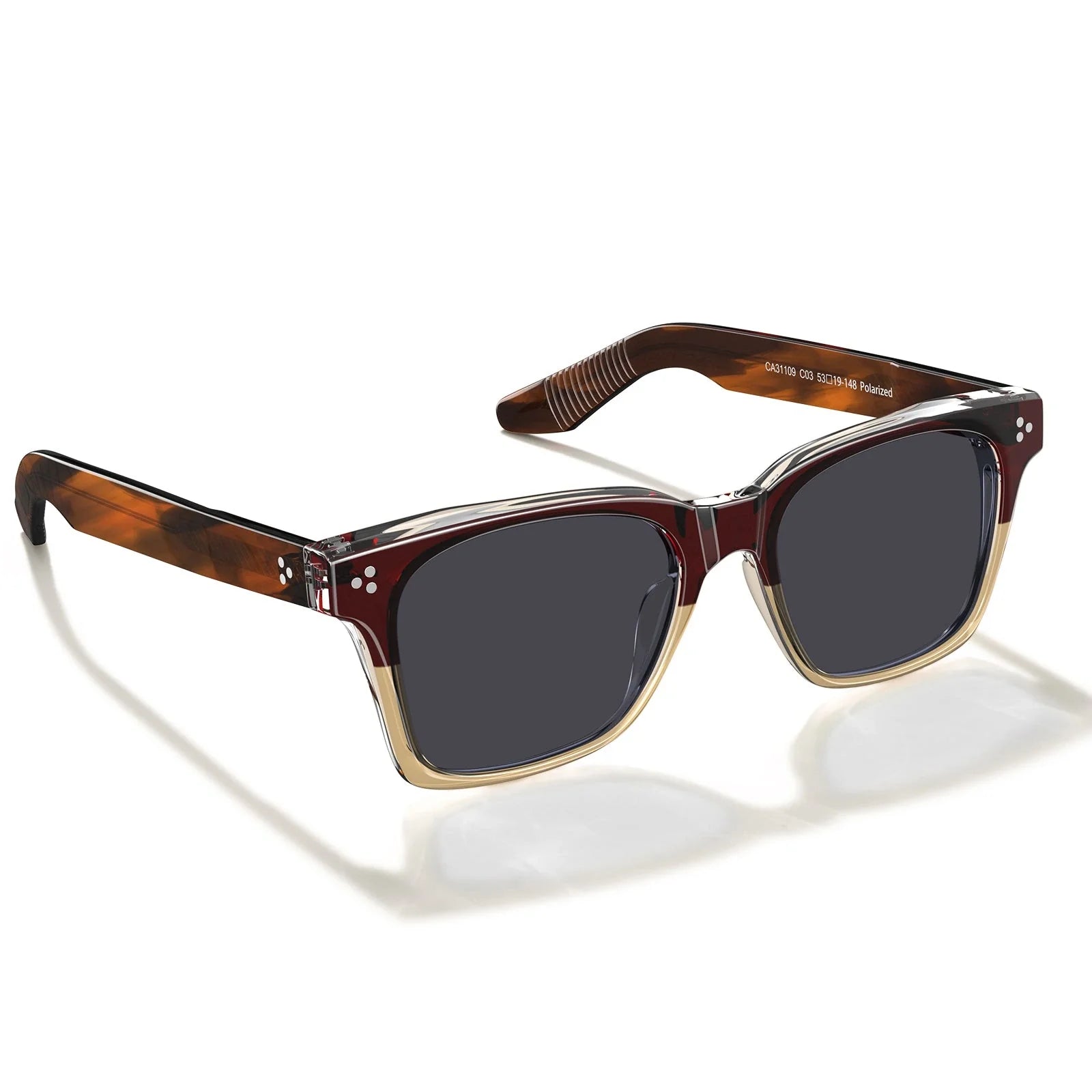 IGIOO Simba CA31109-C03 Wine Red Champagne Acetate Square Polarized Sunglasses for Men, Side View