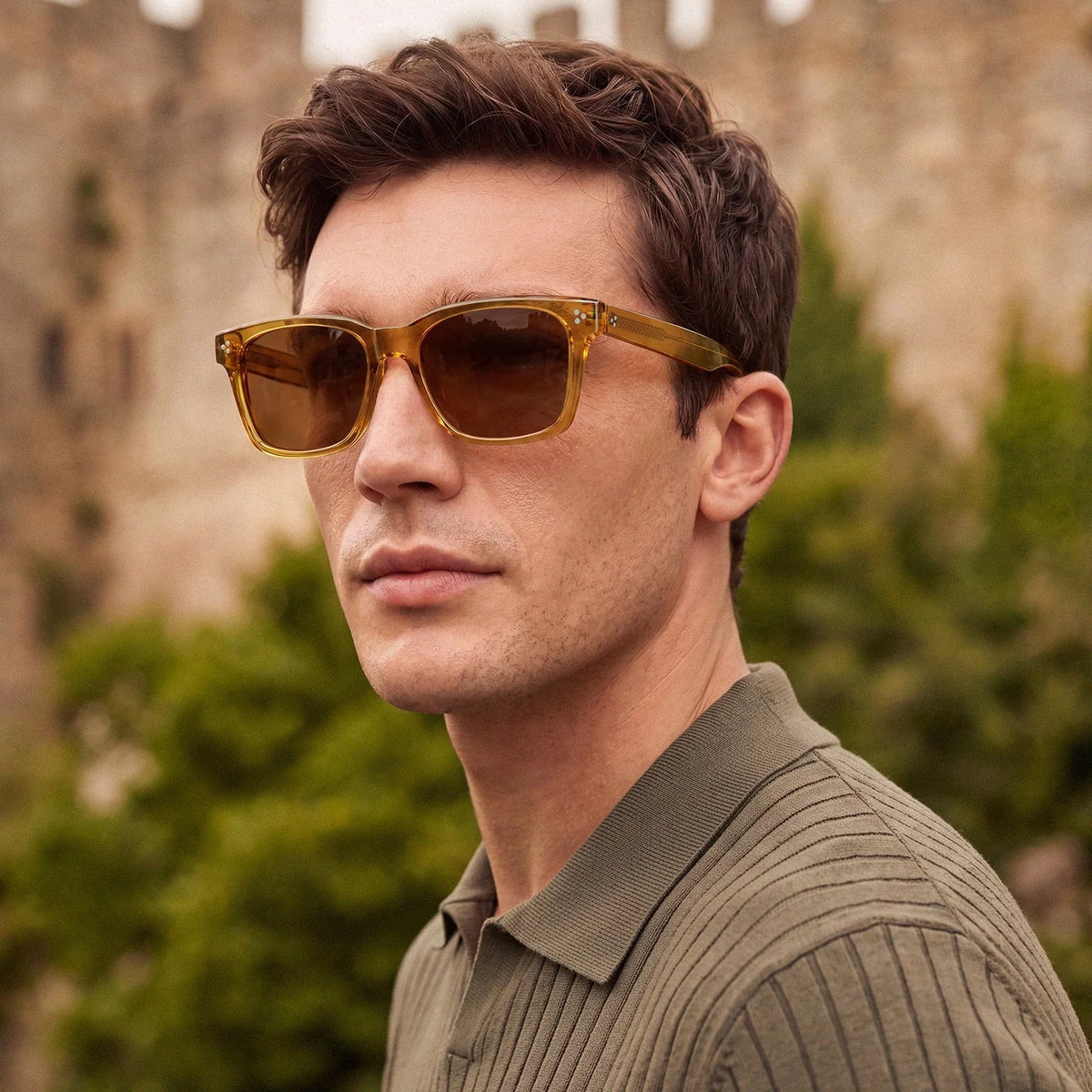 IGIOO Simba CA31109-C05 Amber Acetate Square Polarized Sunglasses for Men, Portrait View
