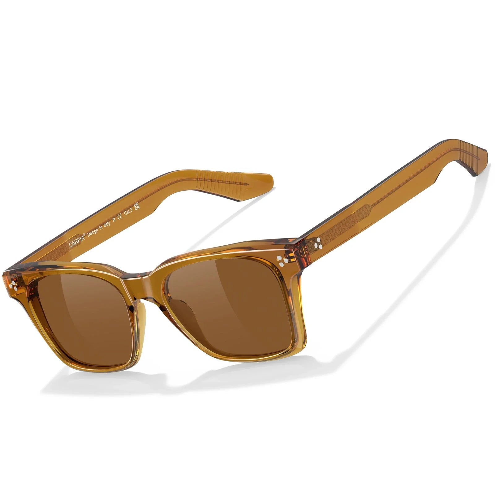 IGIOO Simba CA31109-C05 Amber Acetate Square Polarized Sunglasses for Men, Three-Quarter View