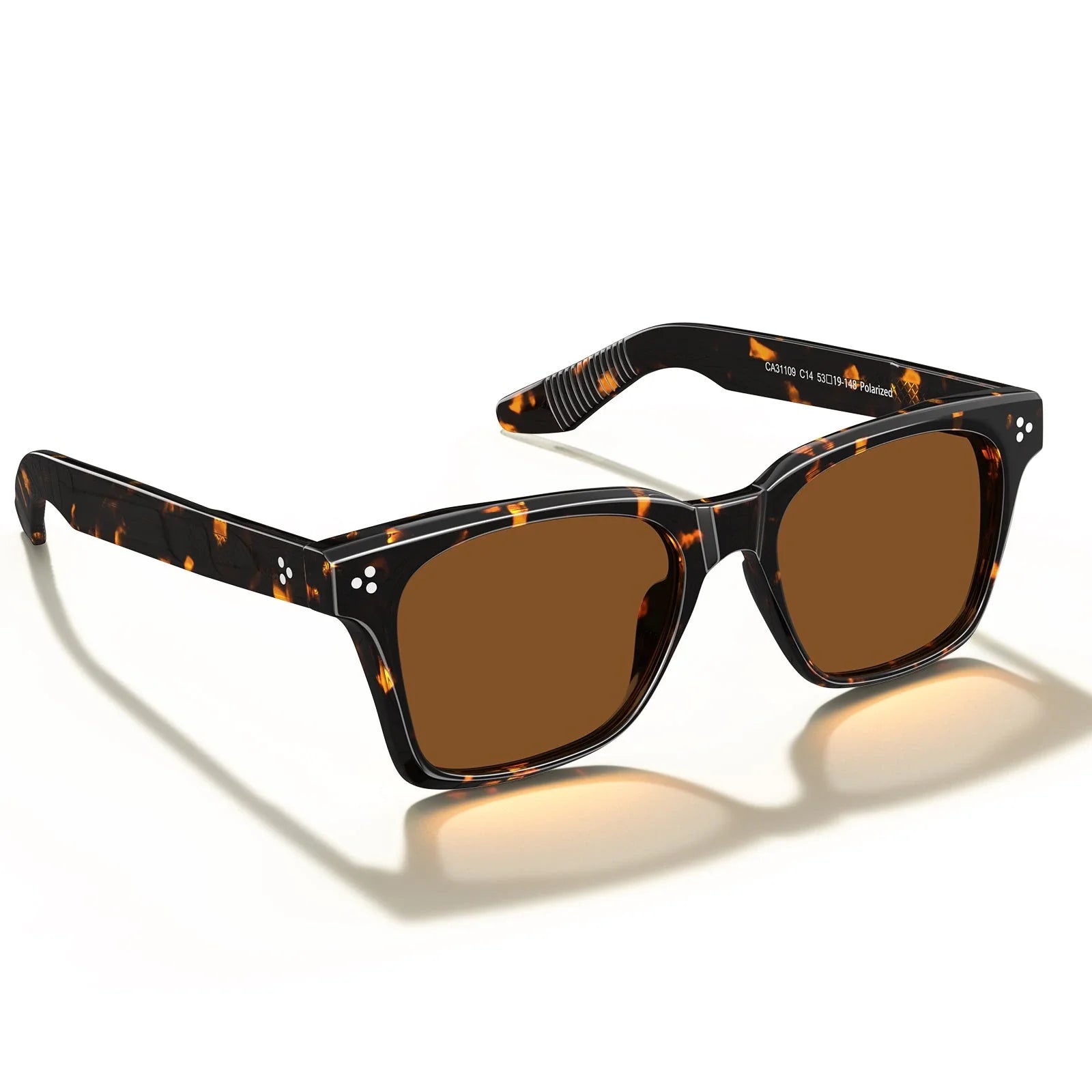 IGIOO Simba CA31109-C13 Tortoise Acetate Square Polarized Sunglasses for Men, Three-Quarter View