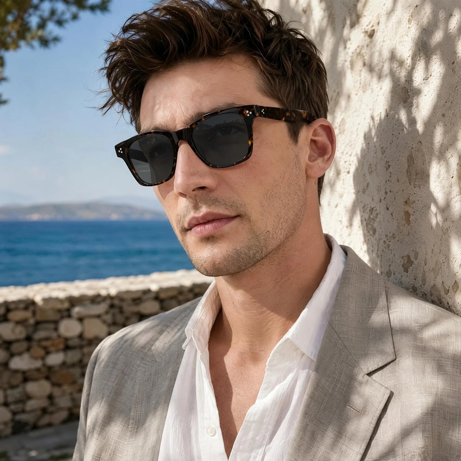 IGIOO Simba CA31109-C14 Tortoise Acetate Square Polarized Sunglasses for Men, Portrait View